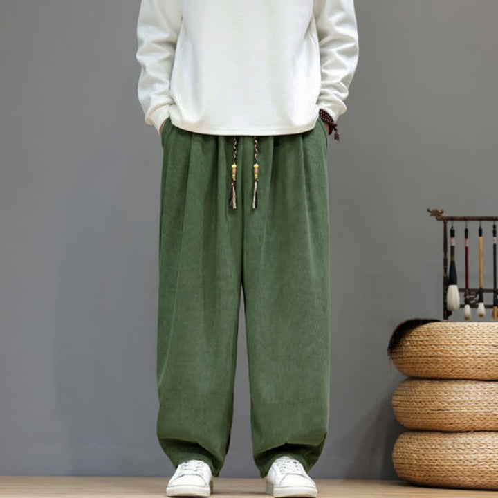 Buddha Stones Fall Winter Simple Classic Drawstring Solid Ankle Pants Corduroy Men's Straight Leg Pants With Pockets - DarkOliveGreen - US/UK/AU48, EU58 (6XL) - image 21