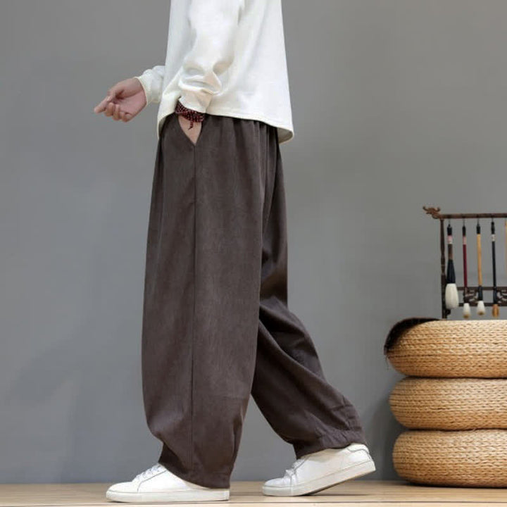 Buddha Stones Fall Winter Simple Classic Drawstring Solid Ankle Pants Corduroy Men's Straight Leg Pants With Pockets - image 2