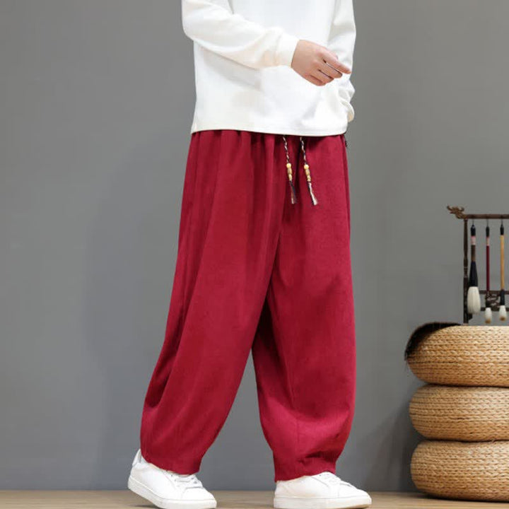 Buddha Stones Fall Winter Simple Classic Drawstring Solid Ankle Pants Corduroy Men's Straight Leg Pants With Pockets - image 33