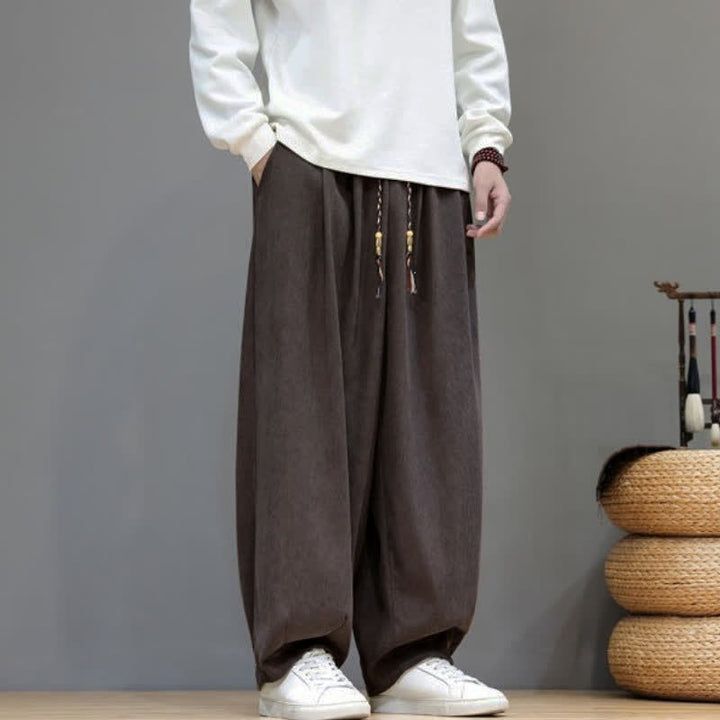 Buddha Stones Fall Winter Simple Classic Drawstring Solid Ankle Pants Corduroy Men's Straight Leg Pants With Pockets - image 1