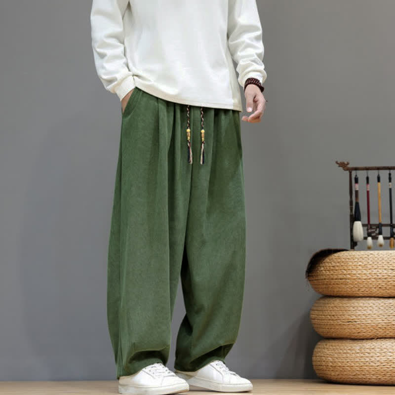 Buddha Stones Fall Winter Simple Classic Drawstring Solid Ankle Pants Corduroy Men's Straight Leg Pants With Pockets - image 22