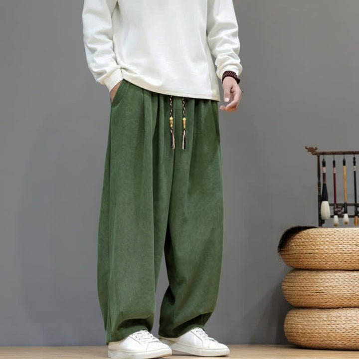 Buddha Stones Fall Winter Simple Classic Drawstring Solid Ankle Pants Corduroy Men's Straight Leg Pants With Pockets - image 22