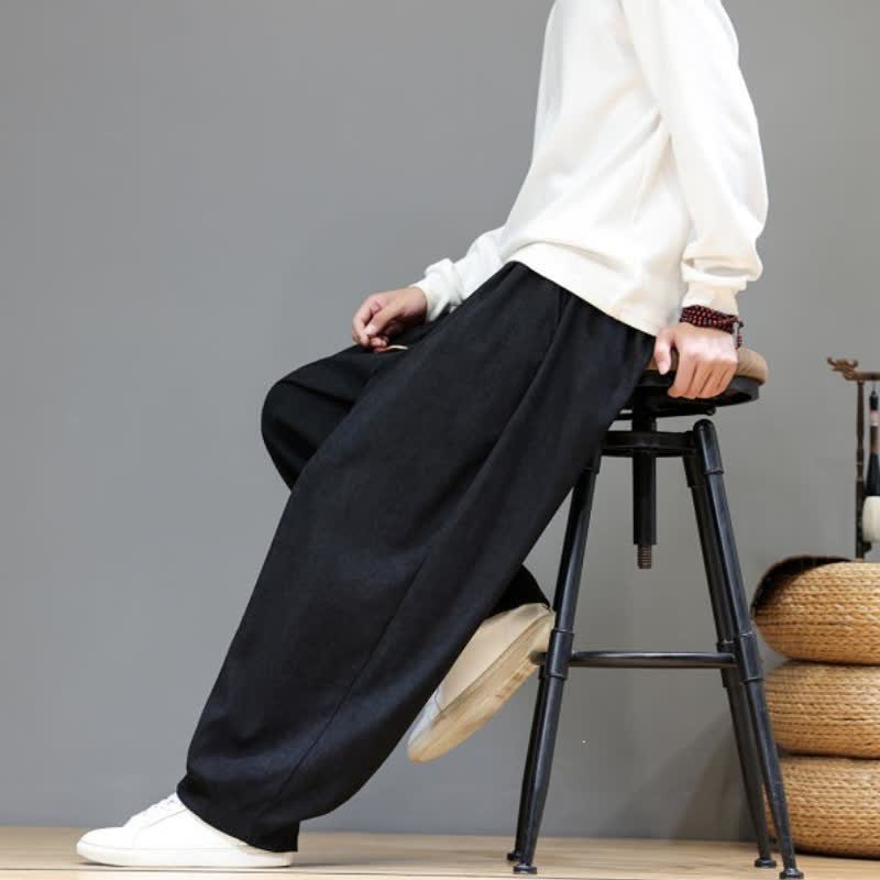Buddha Stones Fall Winter Simple Classic Drawstring Solid Ankle Pants Corduroy Men's Straight Leg Pants With Pockets - image 20