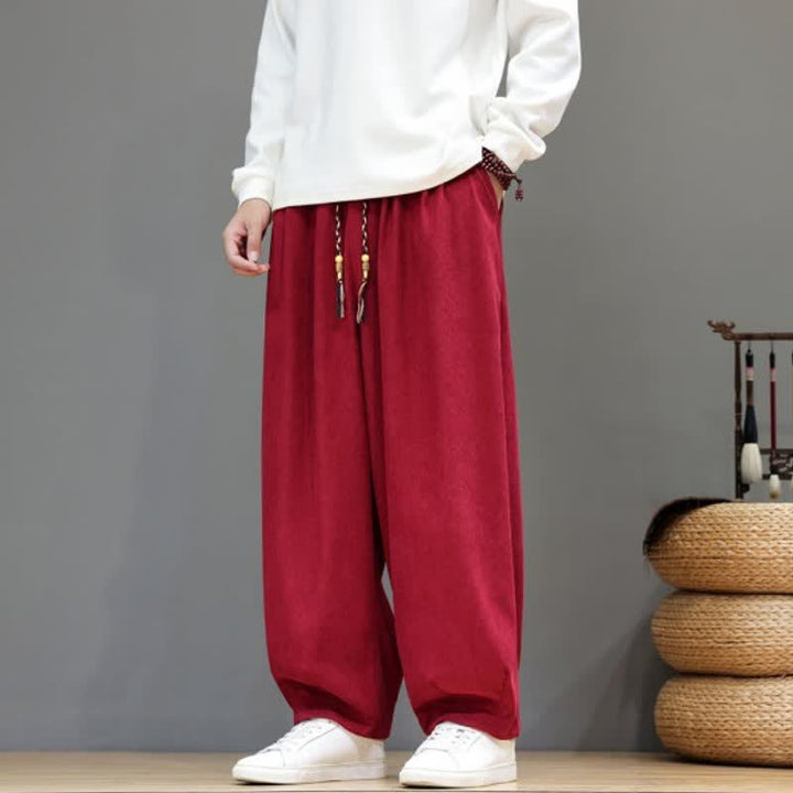 Buddha Stones Fall Winter Simple Classic Drawstring Solid Ankle Pants Corduroy Men's Straight Leg Pants With Pockets - image 37