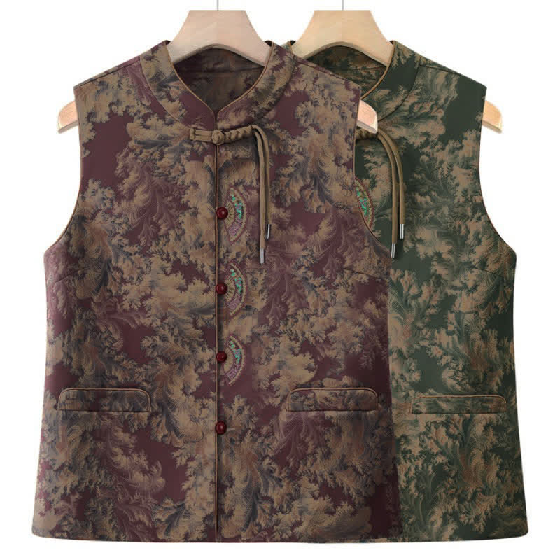 Buddha Stones Fall Vintage Tang Style Frog Button Floral Tank Top Women's Vest With Pockets - image 7