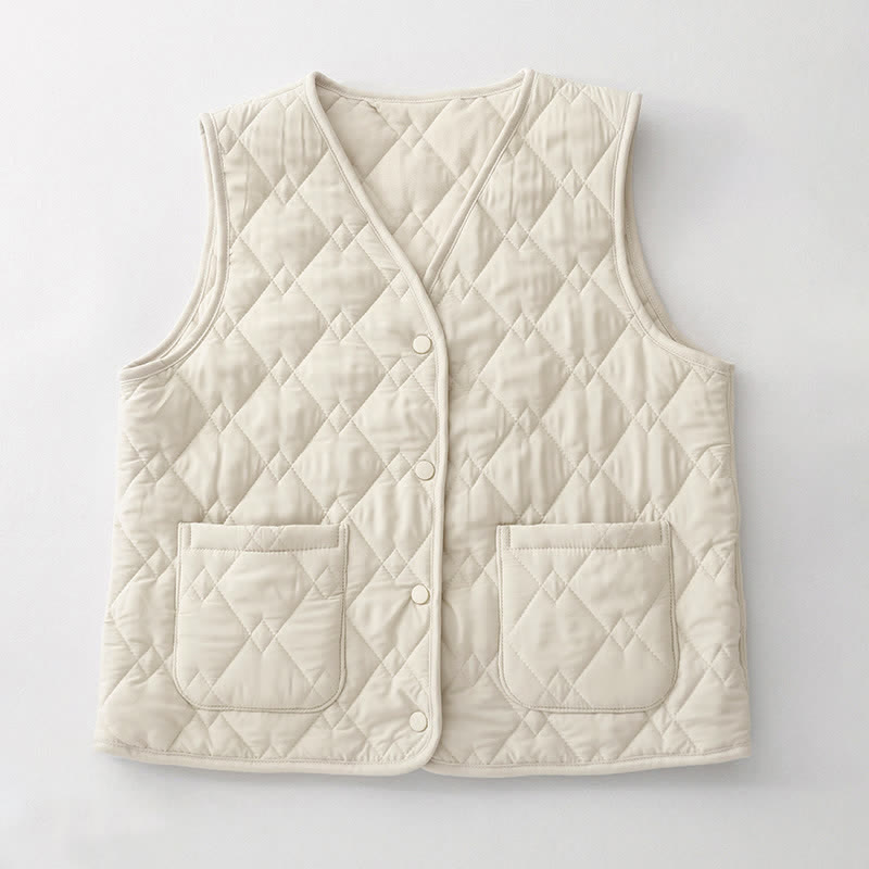 Buddha Stones Fall Winter Casual Minimalist Geometric Tank Top Women's Vest With Pockets - Beige - US8-10, UK/AU12-14, EU40-42 (2XL) - image 1