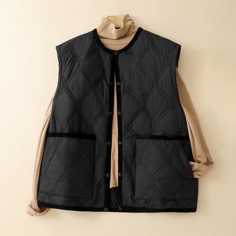 Buddha Stones Fall Winter Casual Minimalist Button-Up Solid Tank Top Women's Vest With Pockets - image 15