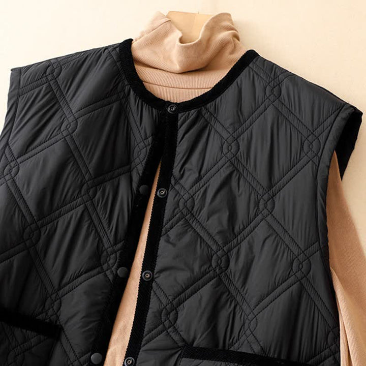 Buddha Stones Fall Winter Casual Minimalist Button-Up Solid Tank Top Women's Vest With Pockets - image 17