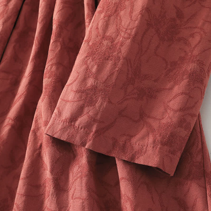 Buddha Stones Fall Tang Style Elegant Mandarin Collar Frog Button Red Women's Long Sleeve Dress With Pockets - image 6