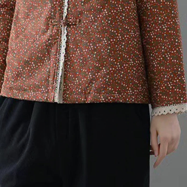 Buddha Stones Fall Winter Casual Vintage Button-Up V-Neck Dot Pattern Women's Jacket - image 16