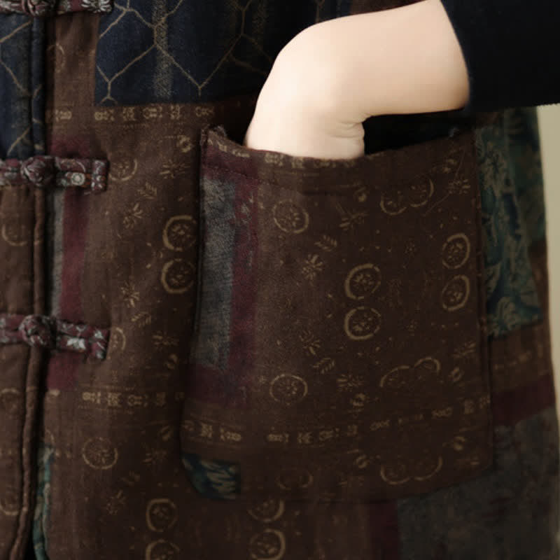 Buddha Stones Fall Winter Vintage Tang Style Mandarin Collar Patchwork Design Tank Top Women's Vest With Pockets - image 9