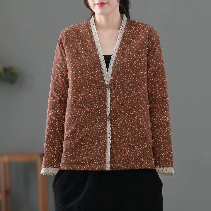 Buddha Stones Fall Winter Casual Vintage Button-Up V-Neck Dot Pattern Women's Jacket - Sienna - US12, UK/AU16, EU44 (3XL) - image 12