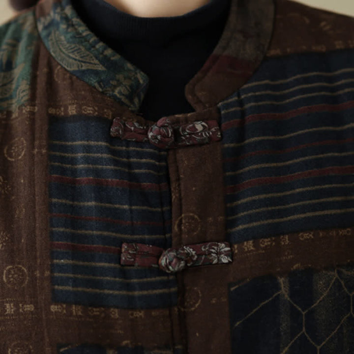 Buddha Stones Fall Winter Vintage Tang Style Mandarin Collar Patchwork Design Tank Top Women's Vest With Pockets - image 7