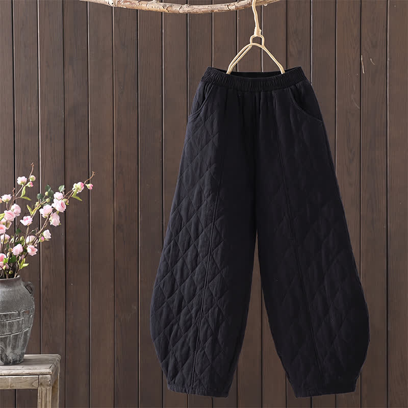Buddha Stones Fall Winter Casual Drawstring Geometric Ankle Pants Women's Harem Pants With Pockets - Black - US8-10, UK/AU12-14, EU40-42 (2XL) - image 10