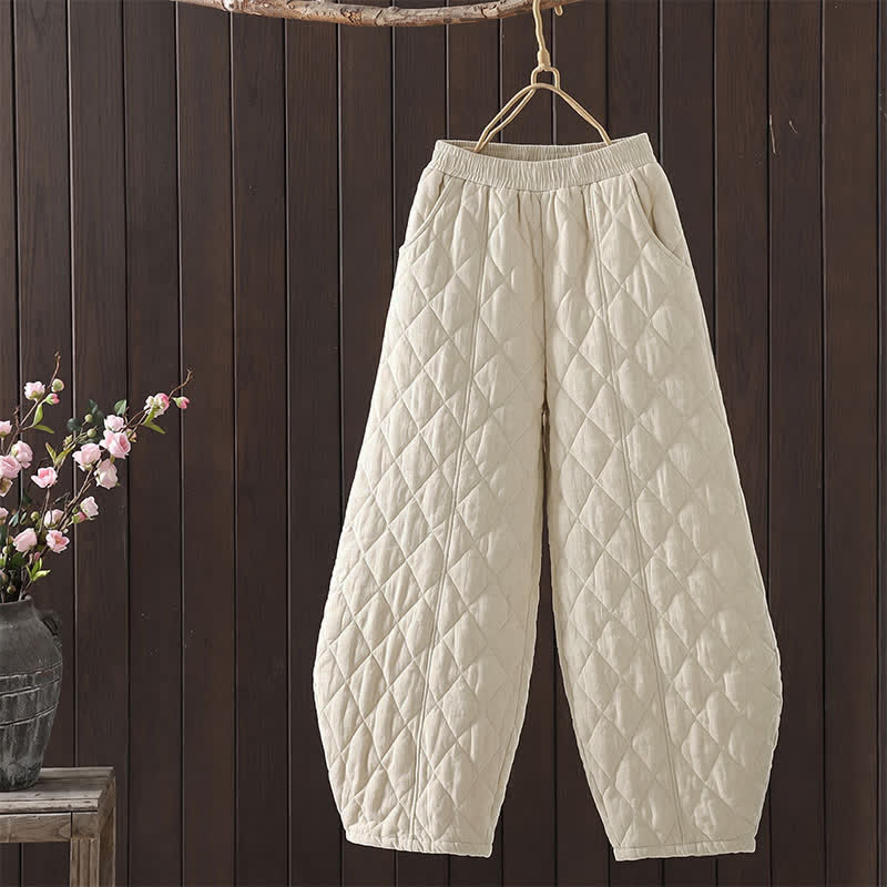 Buddha Stones Fall Winter Casual Drawstring Geometric Ankle Pants Women's Harem Pants With Pockets - Beige - US8-10, UK/AU12-14, EU40-42 (2XL) - image 15