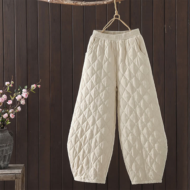 Buddha Stones Fall Winter Casual Drawstring Geometric Ankle Pants Women's Harem Pants With Pockets - Beige - US8-10, UK/AU12-14, EU40-42 (2XL) - image 15