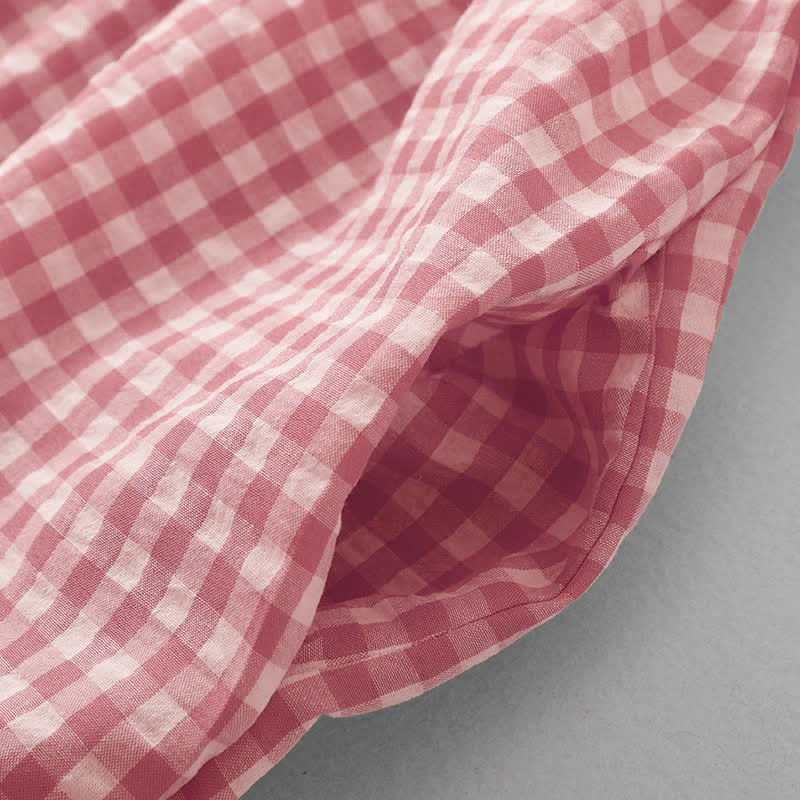 Buddha Stones Spring Vintage Button-Up Pink Plaid Crew Neck Women's Long Sleeve Dress With Pockets - image 8