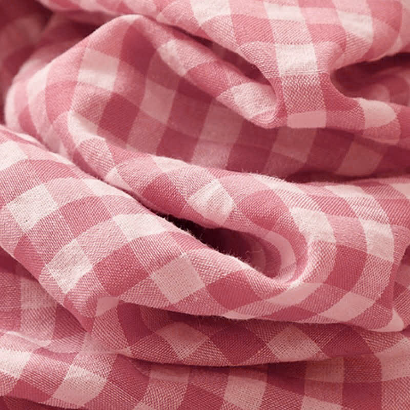 Buddha Stones Spring Vintage Button-Up Pink Plaid Crew Neck Women's Long Sleeve Dress With Pockets - image 10