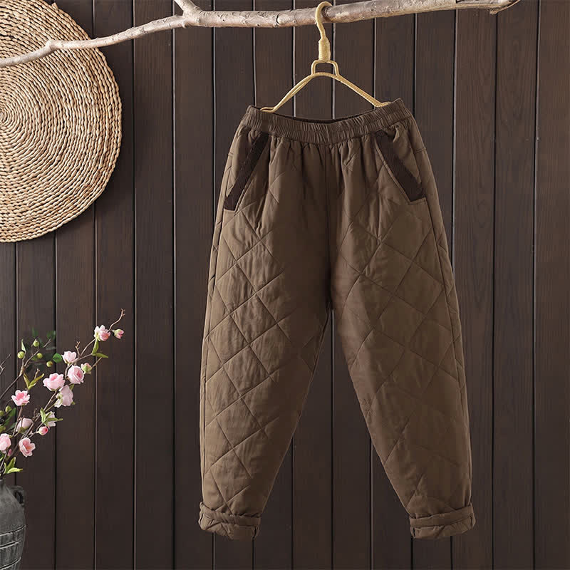 Buddha Stones Fall Winter Casual Rhombus Geometric Cropped Pants Women's Tapered Pants With Pockets - Tan - US8-10, UK/AU12-14, EU40-42 (2XL) - image 0