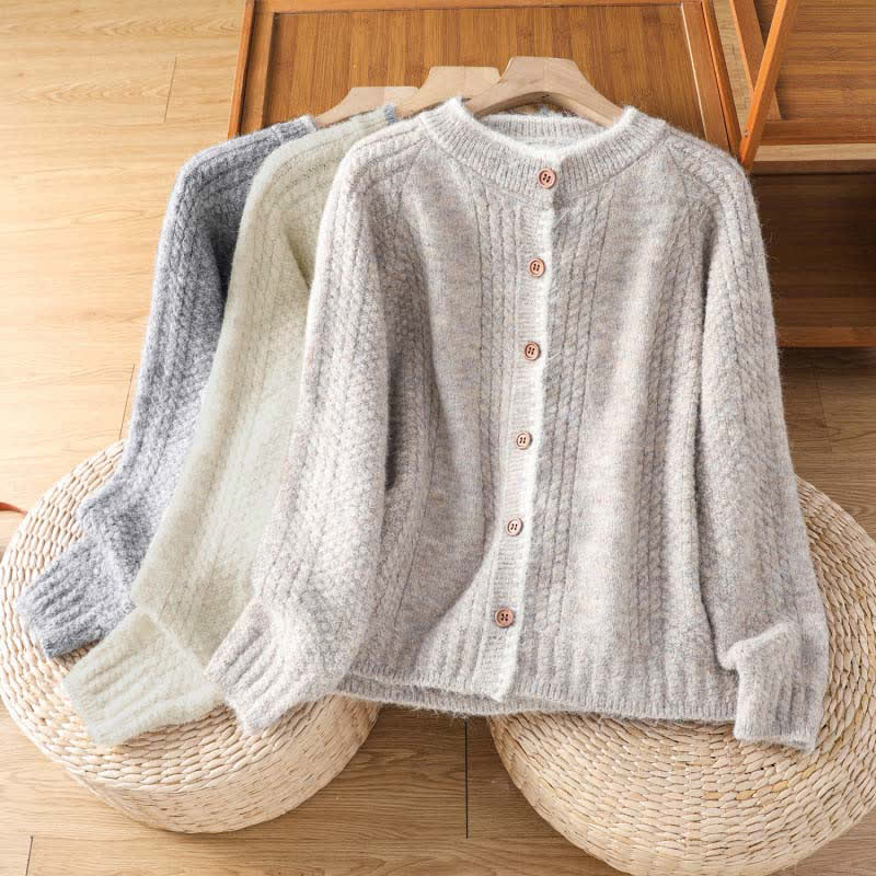 Buddha Stones Fall Winter Casual Vintage Button-Up Solid Cotton Women's Knitwear Cardigan - image 22