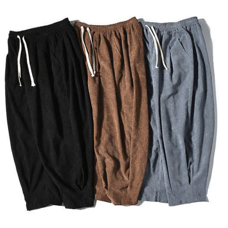Buddha Stones Fall Winter Retro Casual Drawstring Solid Ankle Pants Corduroy Men's Harem Pants With Pocket - image 33