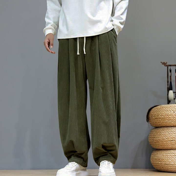 Buddha Stones Fall Winter Retro Casual Drawstring Solid Ankle Pants Corduroy Men's Harem Pants With Pocket - image 30