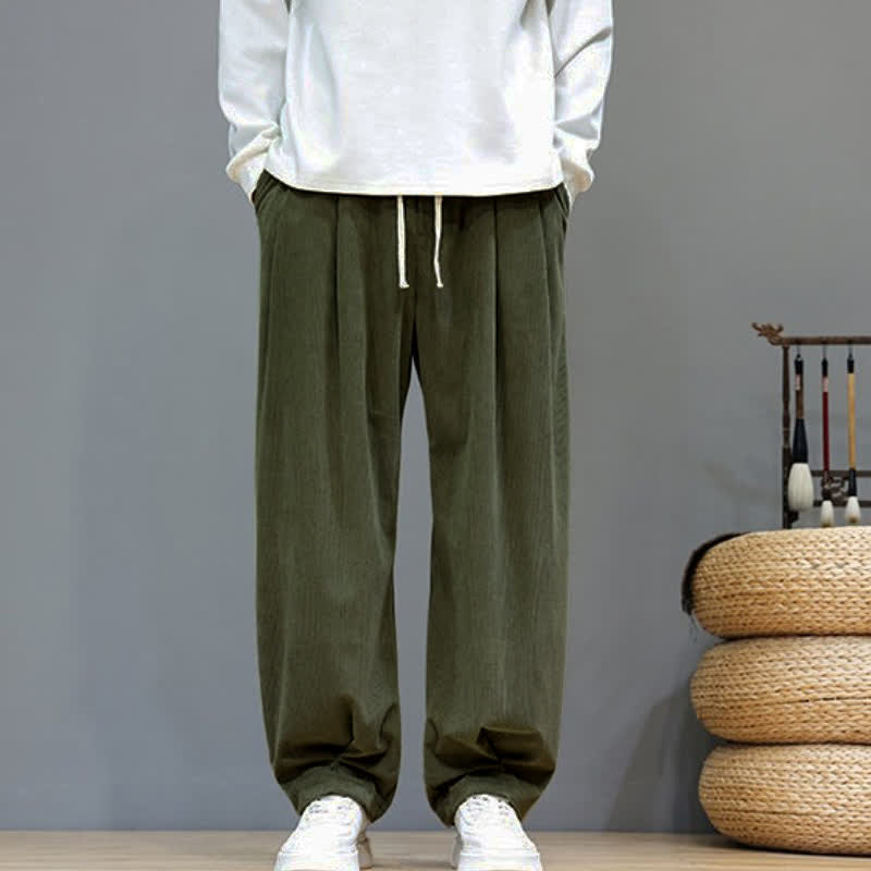 Buddha Stones Fall Winter Retro Casual Drawstring Solid Ankle Pants Corduroy Men's Harem Pants With Pocket - image 26