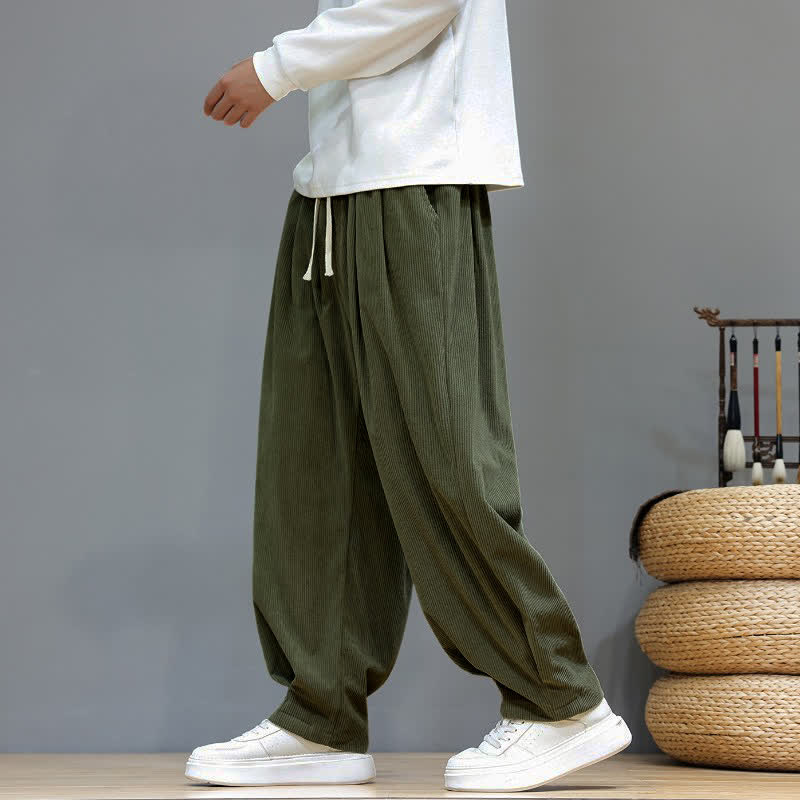 Buddha Stones Fall Winter Retro Casual Drawstring Solid Ankle Pants Corduroy Men's Harem Pants With Pocket - image 28