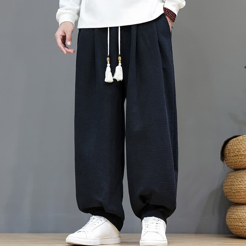 Buddha Stones Spring Fall Casual Drawstring Solid Ankle Pants Men's Tapered Pants With Pockets - image 12