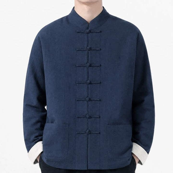 Buddha Stones Spring Fall Casual Tang Style Frog Button Solid Cotton Linen Men's Long Sleeve Shirts With Pockets - image 31