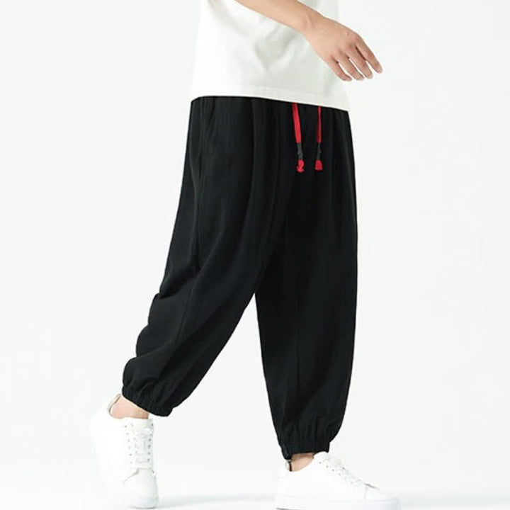 Buddha Stones Fall Winter Casual Minimalist Drawstring Solid Cotton Ankle Pants Men's Tapered Pants With Pockets - image 7