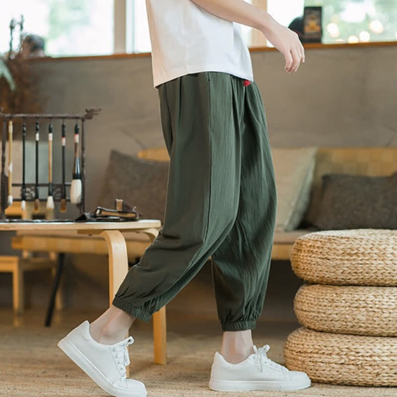 Buddha Stones Fall Winter Casual Minimalist Drawstring Solid Cotton Ankle Pants Men's Tapered Pants With Pockets - image 14
