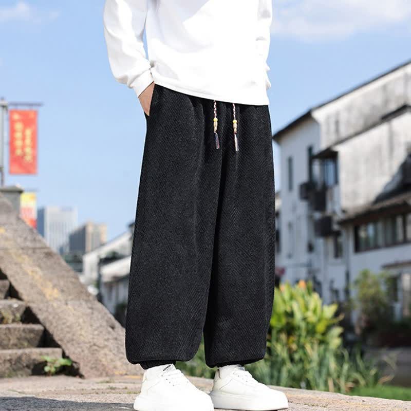 Buddha Stones Spring Simple Minimalist Drawstring Solid Ankle Pants Men's Harem Pants With Pockets - image 10