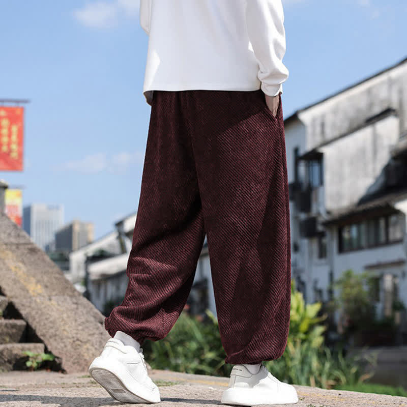 Buddha Stones Spring Simple Minimalist Drawstring Solid Ankle Pants Men's Harem Pants With Pockets - image 18