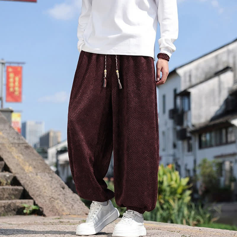 Buddha Stones Spring Simple Minimalist Drawstring Solid Ankle Pants Men's Harem Pants With Pockets - image 19