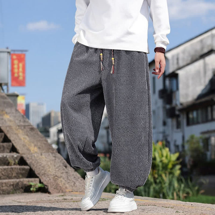 Buddha Stones Spring Simple Minimalist Drawstring Solid Ankle Pants Men's Harem Pants With Pockets - DimGray - US/UK/AU46, EU56 (5XL) - image 0