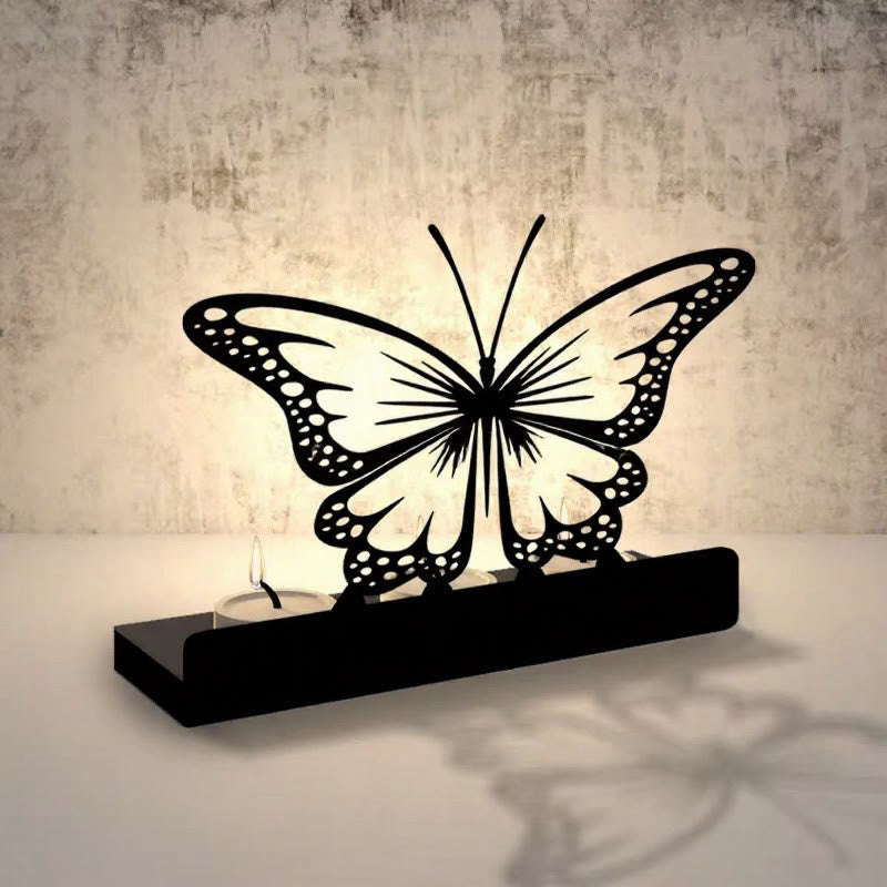 Buddha Stones Black Iron Butterfly Transformation Three Light Candle Holder - image 3