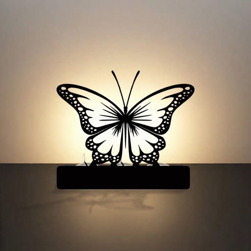 Buddha Stones Black Iron Butterfly Transformation Three Light Candle Holder - image 6