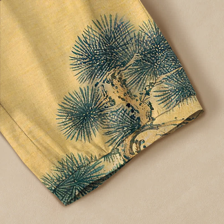 Buddha Stones Cotton Oriental Crane Bamboo Landscape Pattern Pleated Elastic Waist Women's Harem Pants With Pockets - image 5