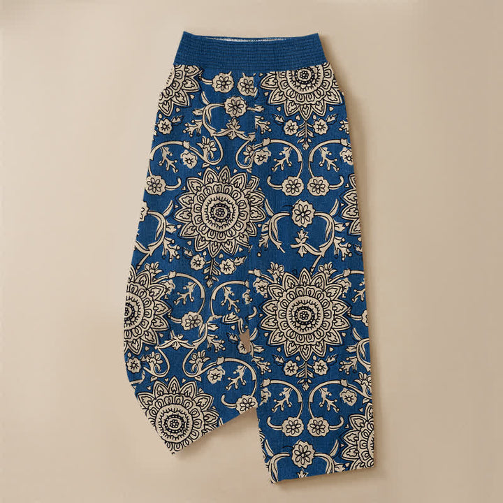 Buddha Stones Cotton Vintage Floral Mandala Pattern Pleated Elastic Waist Women's Harem Pants With Pockets - image 3