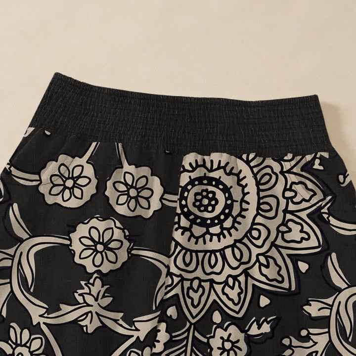 Buddha Stones Cotton Vintage Floral Mandala Pattern Pleated Elastic Waist Women's Harem Pants With Pockets - image 10