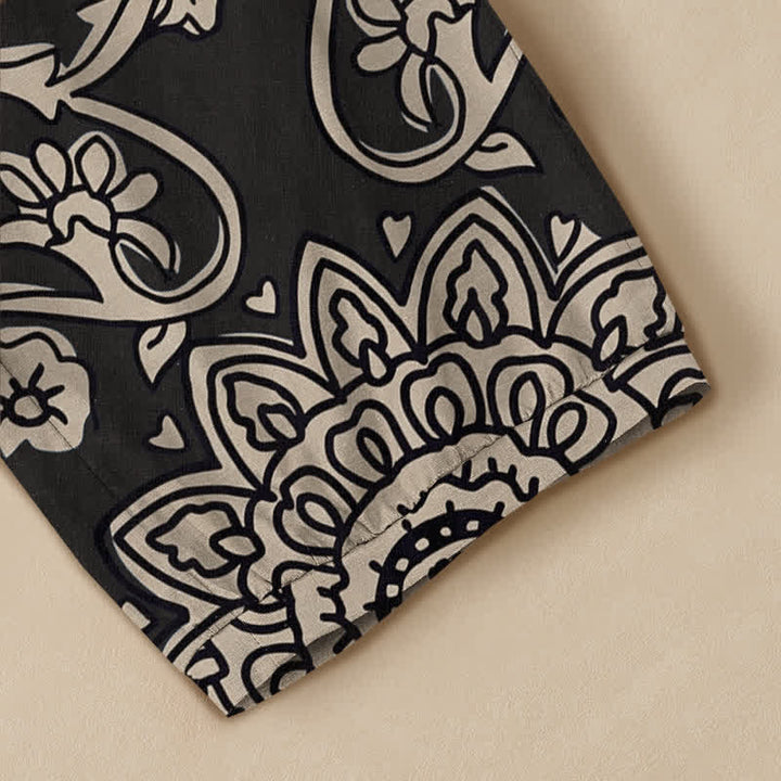 Buddha Stones Cotton Vintage Floral Mandala Pattern Pleated Elastic Waist Women's Harem Pants With Pockets - image 11