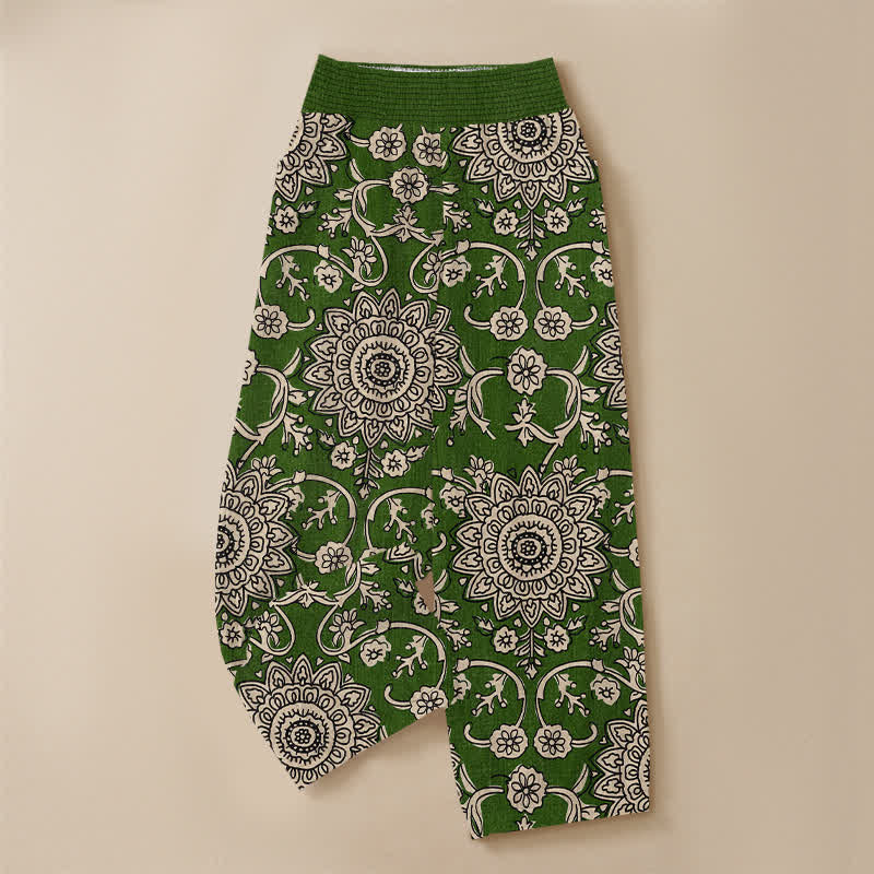 Buddha Stones Cotton Vintage Floral Mandala Pattern Pleated Elastic Waist Women's Harem Pants With Pockets - image 15