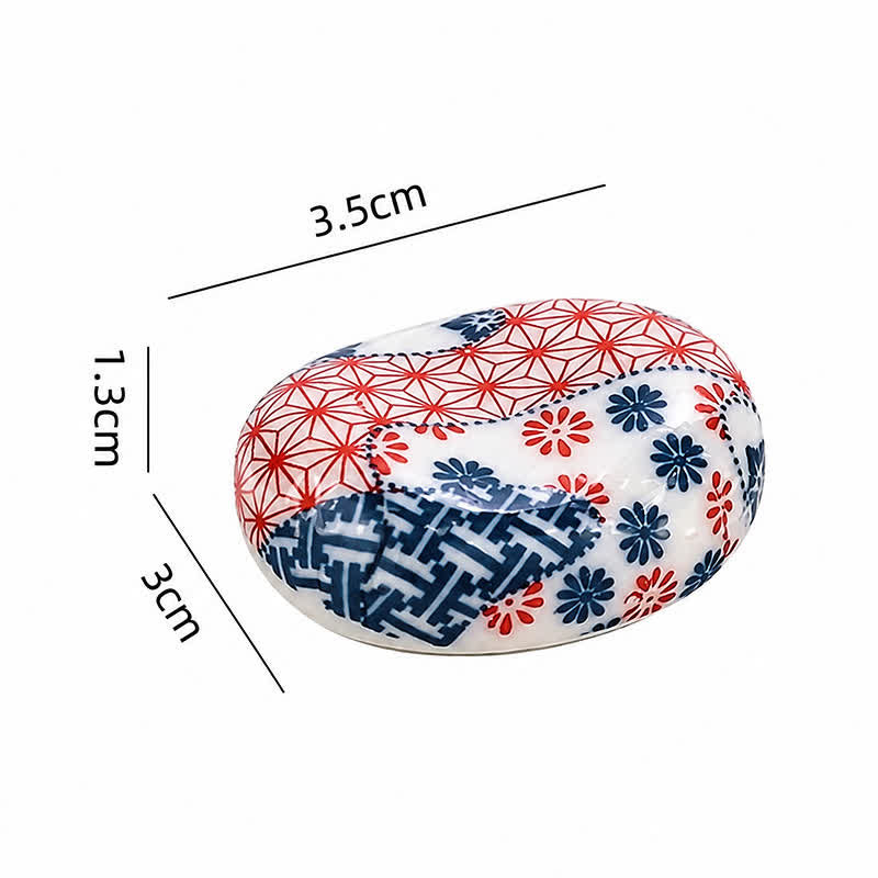 Buddha Stones Ceramic Floral Pattern Oval Broad Bean Chopstick Holder - Floral Pattern Approx. 3.5 × 3.0 × 1.3 cm - Ceramic - image 1