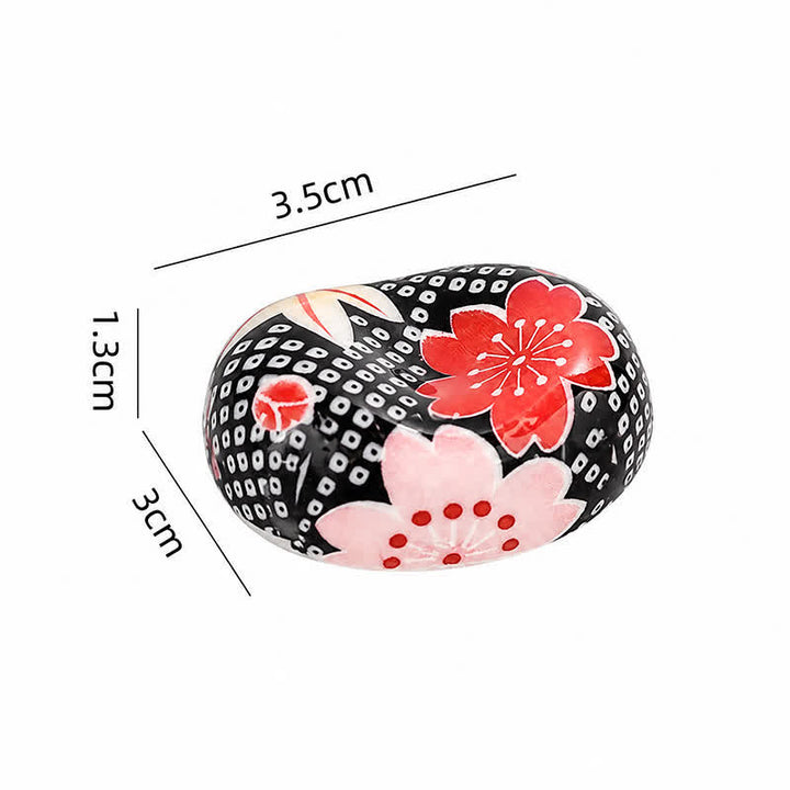 Buddha Stones Ceramic Floral Pattern Oval Broad Bean Chopstick Holder - Pink Falling Flower Approx. 3.5 × 3.0 × 1.3 cm - Ceramic - image 2