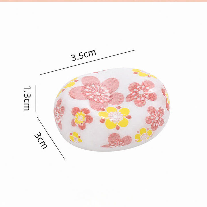 Buddha Stones Ceramic Floral Pattern Oval Broad Bean Chopstick Holder - Pink Cherry Blossom Approx. 3.5 × 3.0 × 1.3 cm - Ceramic - image 8