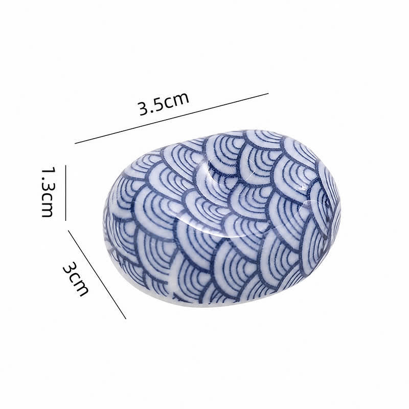 Buddha Stones Ceramic Floral Pattern Oval Broad Bean Chopstick Holder - Cloud Sea Pattern Approx. 3.5 × 3.0 × 1.3 cm - Ceramic - image 4