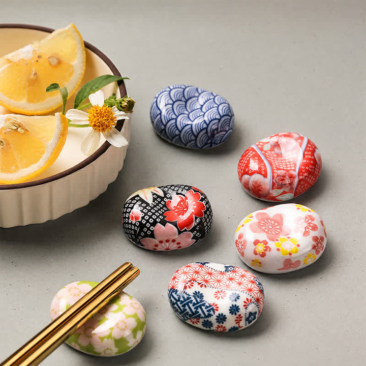 Buddha Stones Ceramic Floral Pattern Oval Broad Bean Chopstick Holder - image 11