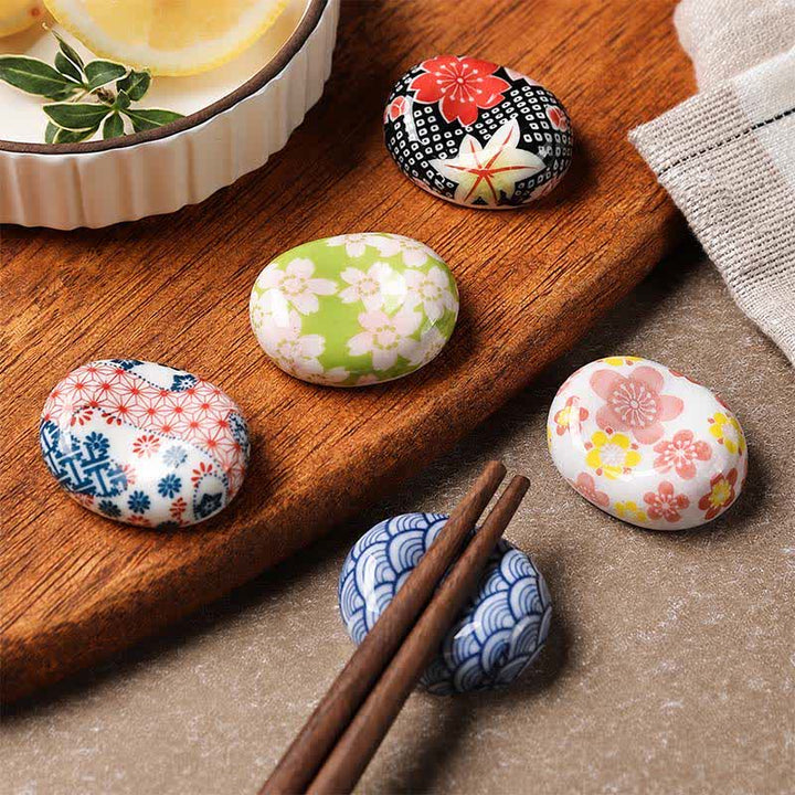 Buddha Stones Ceramic Floral Pattern Oval Broad Bean Chopstick Holder - image 12