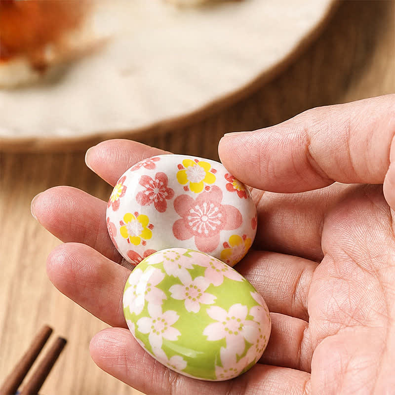 Buddha Stones Ceramic Floral Pattern Oval Broad Bean Chopstick Holder - image 18